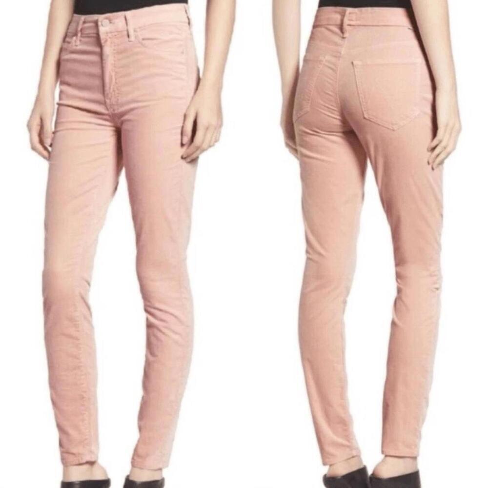 Mother High Waisted Looker Velvet Jeans in Lipstick & Other Stories pink spring